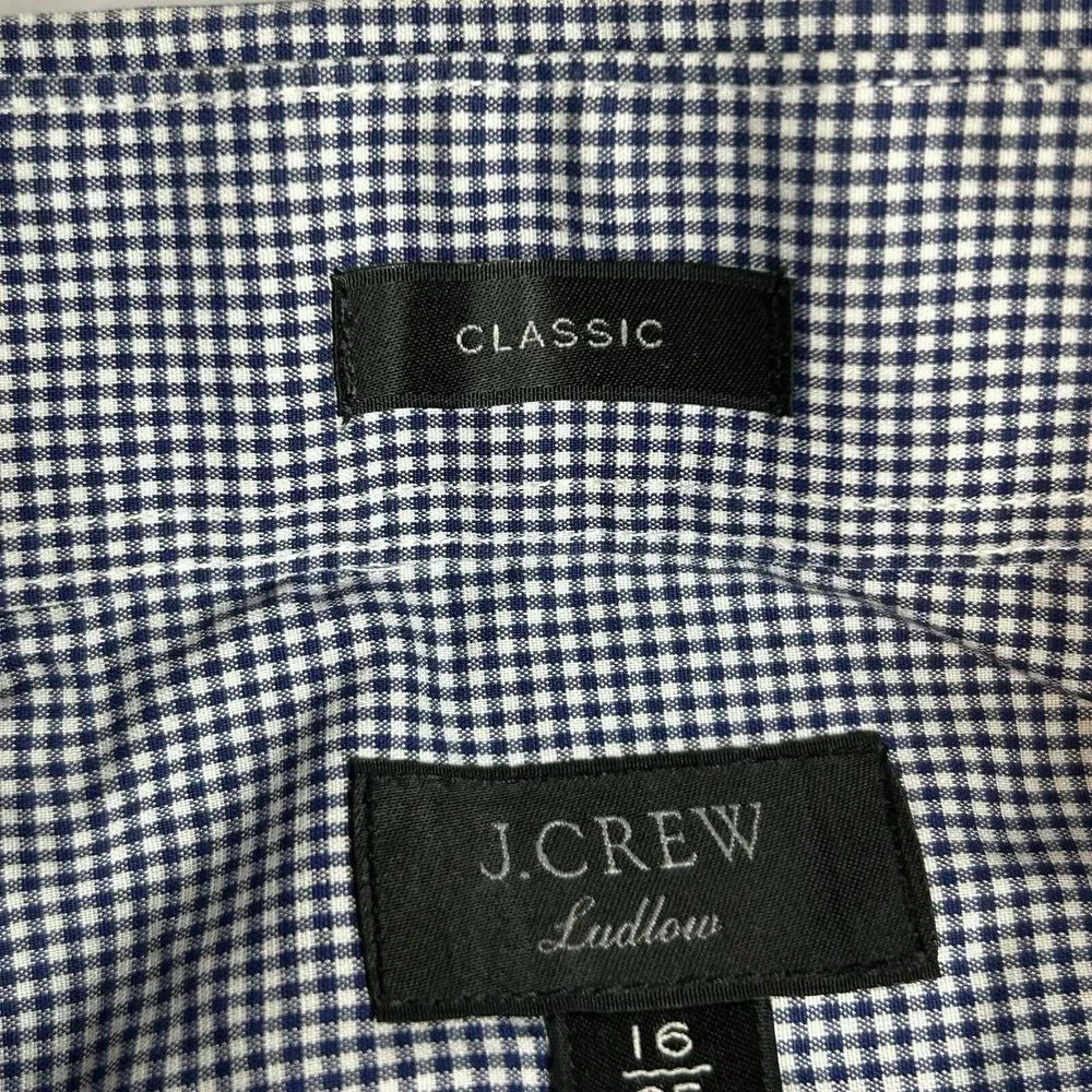 J Crew Men's Size 16 Classic Fit Blue Check Button Up Long‎ Sleeve Shirt